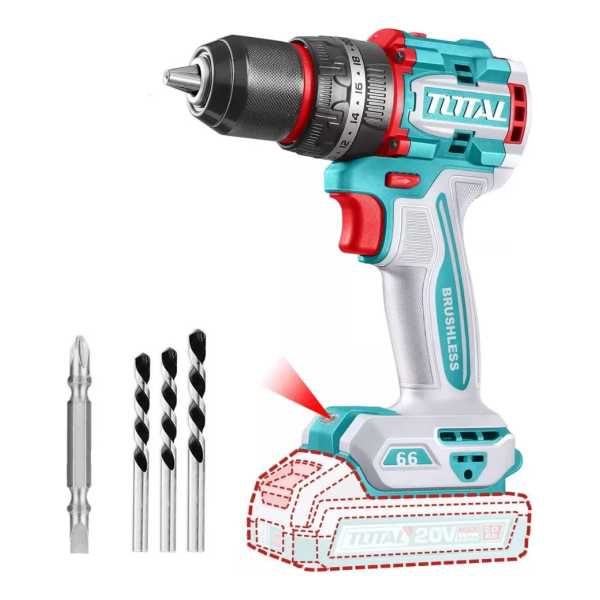 Taladro Percutor Atornillador Total 20v S/carbones 66 Nm Sin