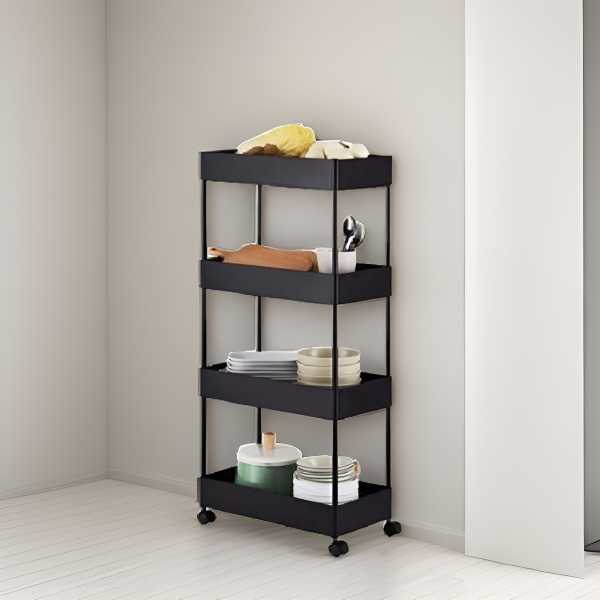 Organizador. 4 Estantes. Con Ruedas. Negro (atc-02-4)