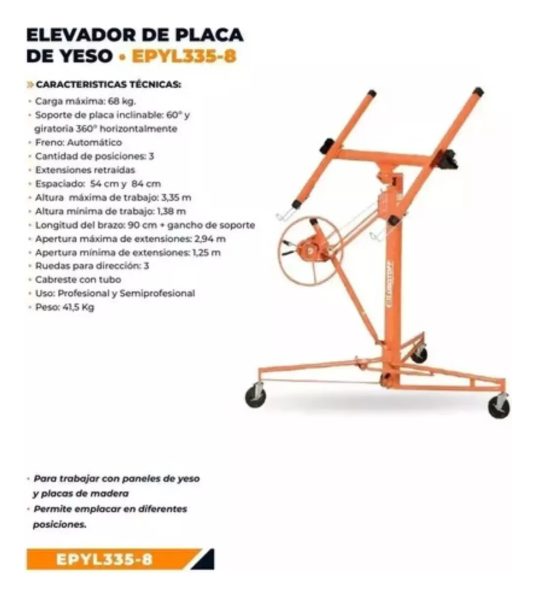 Elevador De Placas De Yeso 68kg Lusqtoff 3.35 Metros - Imagen 3