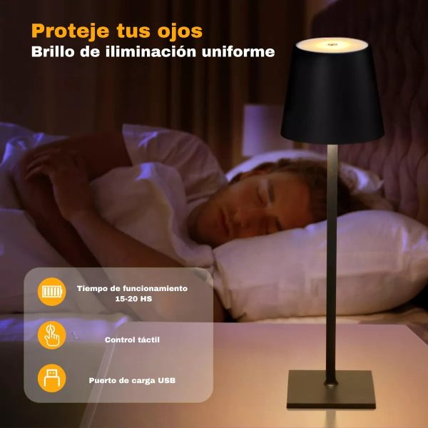 Lampara Portatil Mesa Tactil Recargable Inalámbrica Aluminio - Imagen 4