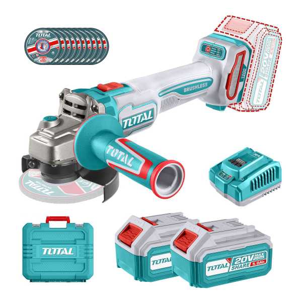 Amoladora S/carbones 20v 1200w Total 115mm 2 Baterías Y Carg