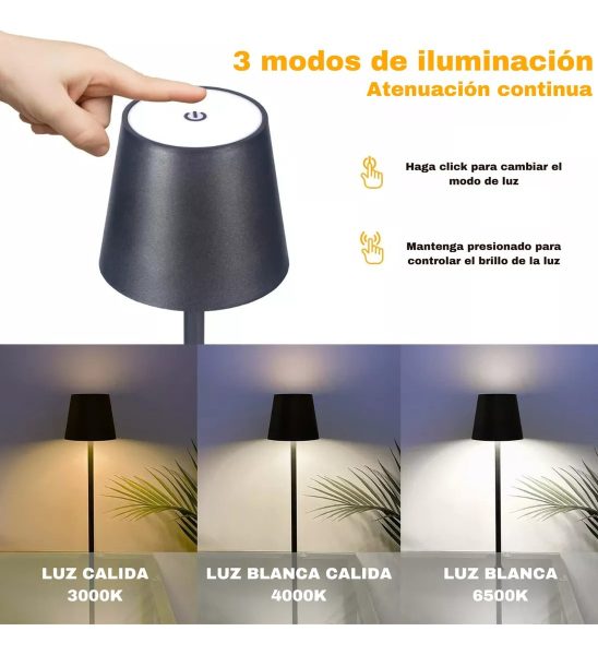 Lampara Portatil Mesa Tactil Recargable Inalámbrica Aluminio - Imagen 3
