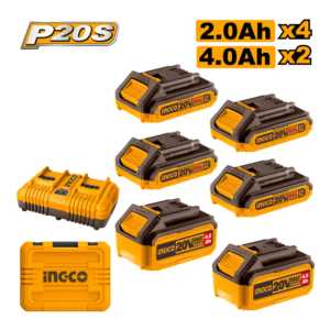 Set X 6 Baterias 20v P20s 4x2ah 2x4ah Cargador Doble Ingco