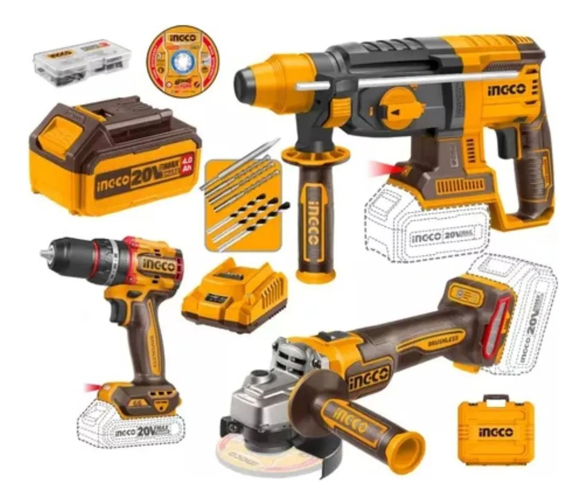 Kit Ingco Bateria Taladro Atornillador Amoladora Baterias