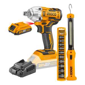 Llave De Impacto 20v 2 Baterías Sin Carbones Ingco + Acceso.