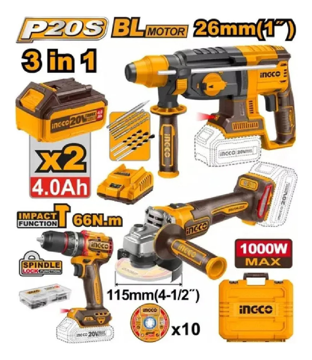 Kit Ingco Bateria Taladro Atornillador Amoladora Baterias - Imagen 2