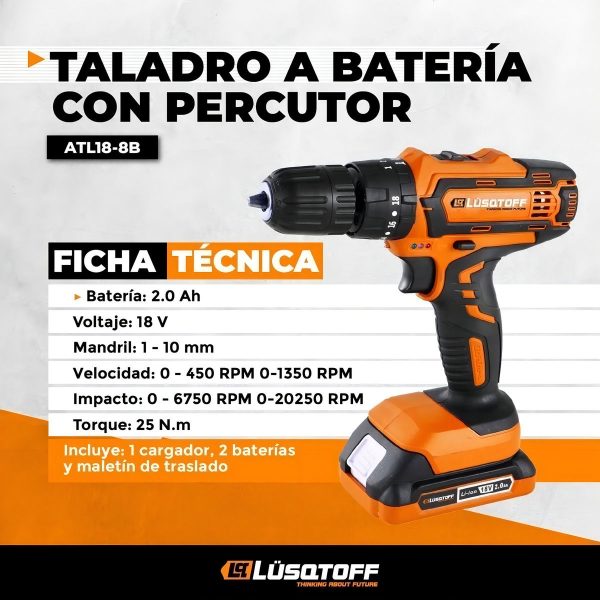 Taladro Percutor Atornillador Inalámbrico De 10mm Lüsqtoff - Imagen 5