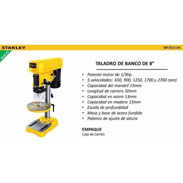 Taladro De Banco 13mm Stanley Sbt2513 250w 5 Velocid - Imagen 2