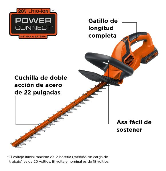 Cortasetos Cortacerco Inalámbrico 20v Lht2220-b2c Black+deck - Imagen 2