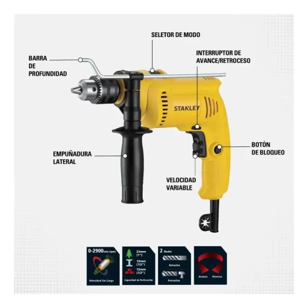 Kit Taladro Sdh600 + Maleta 19 +9 Mechas Stanley - Imagen 2