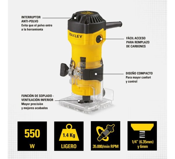 Fresadora Stanley St55 Router Rebordeadora 550w 220v - Imagen 2