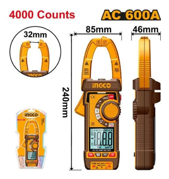 Pinza Amperimetrica Ingco Ac-600a 500w Dcm66001 - Imagen 2