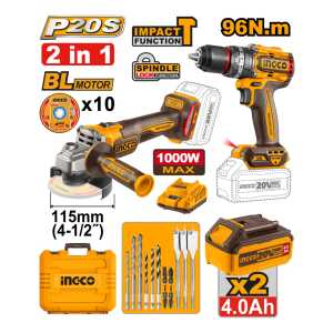 Kit A Batería Taladro 96nm Y Amoladora C/2 Bat Ingco