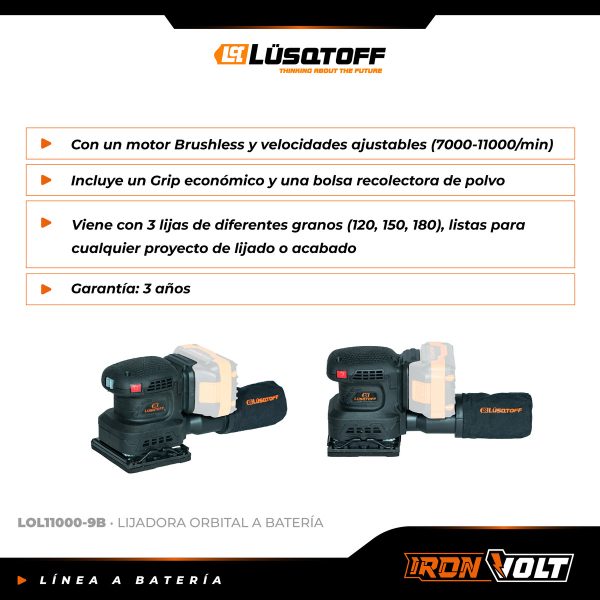 Lijadora Orbital 1/4 Inalambrica Lusqtoff Black Series - Imagen 3