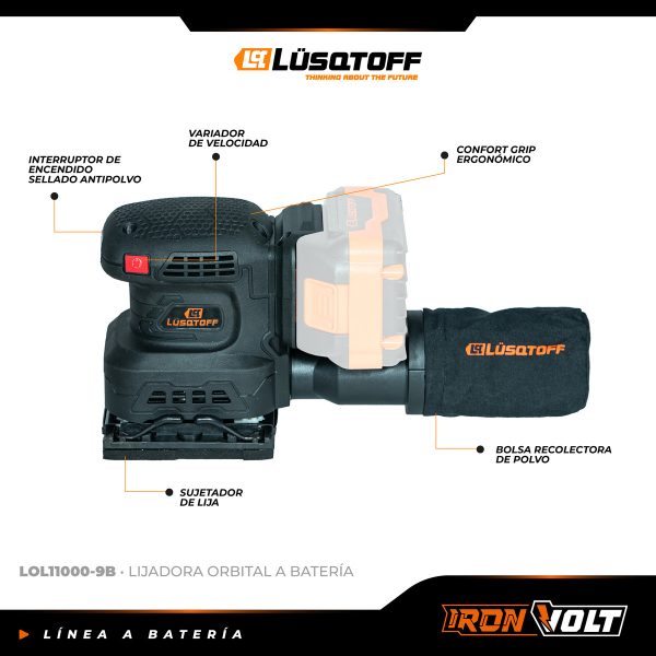 Lijadora Orbital 1/4 Inalambrica Lusqtoff Black Series - Imagen 4