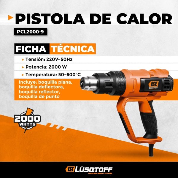 Pistola De Calor 2000 W 50°/600° Accesorios Lusqtoff Pcl2000 - Imagen 2