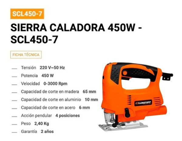 Sierra Caladora Lusqtoff Scl450-7 450w 65mm 4 Posiciones - Imagen 3