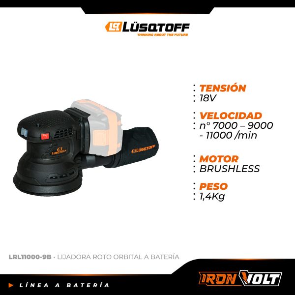 Lijadora Roto Orbital Inalambrica Lusqtoff Black Series - Imagen 3