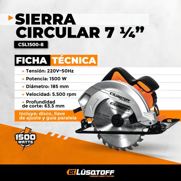 Sierra Circular Eléctrica Lüsqtoff Csl1500-8 185mm 1.5kw - Imagen 3