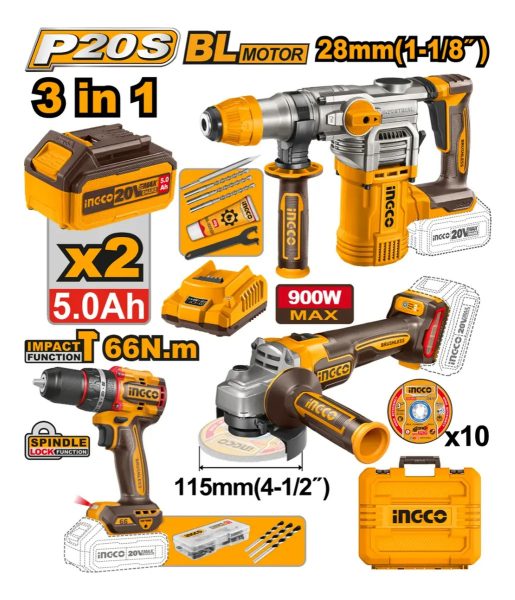 Kit Combo Ingco Taladro + Percutor + Amoladora + Accesorios - Imagen 3