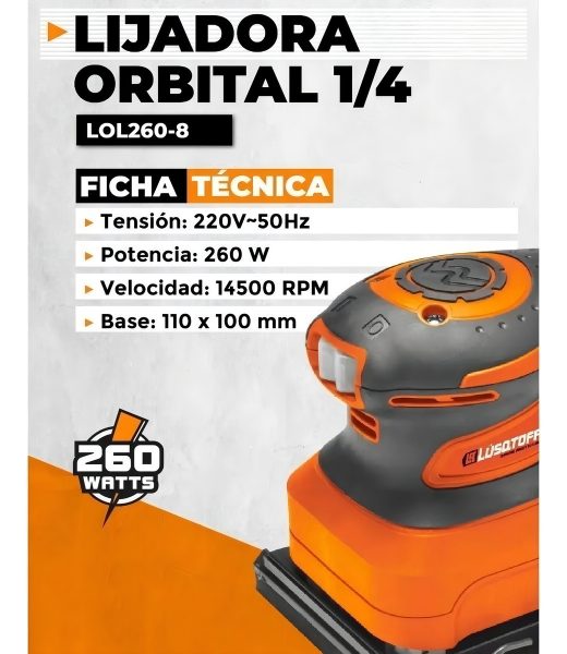 Lijadora Profesional Orbital Lüsqtoff Lol260-8 Naranja 50hz - Imagen 2