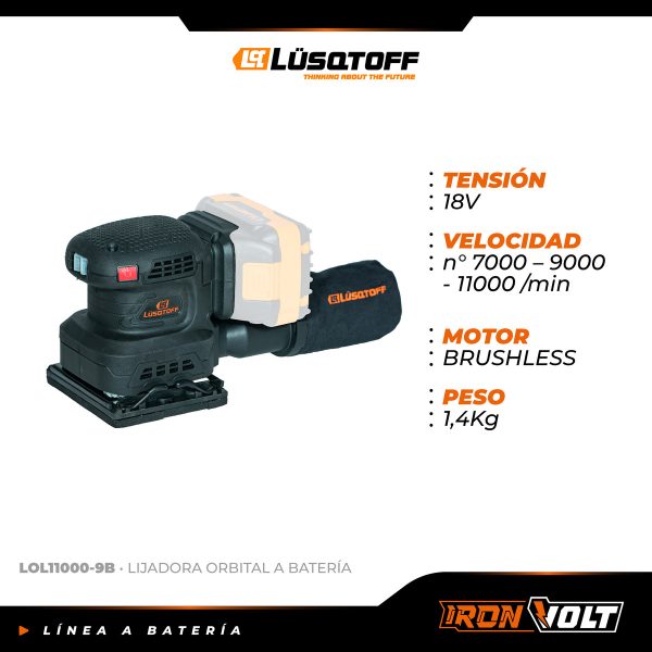 Lijadora Orbital 1/4 Inalambrica Lusqtoff Black Series - Imagen 2