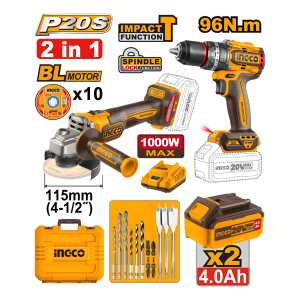 Kit A Batería Taladro 96nm Y Amoladora C/2 Bat Ingco