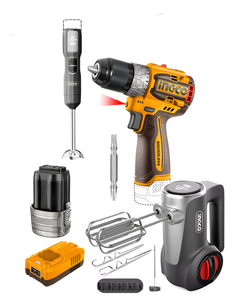 Kit Atornillador 16v Mixer + Batidora + 2 Bat Ingco Ckli1638