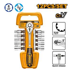 Set 12pcs Crique + Dados Cr-v 3/8 Ingco Hkts38122