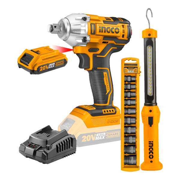 Llave De Impacto 20v 2 Baterías Sin Carbones Ingco + Acceso.