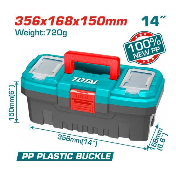 Caja Valija Herramientas 14 Broche Plastico Total Tpbx0141 - Imagen 2