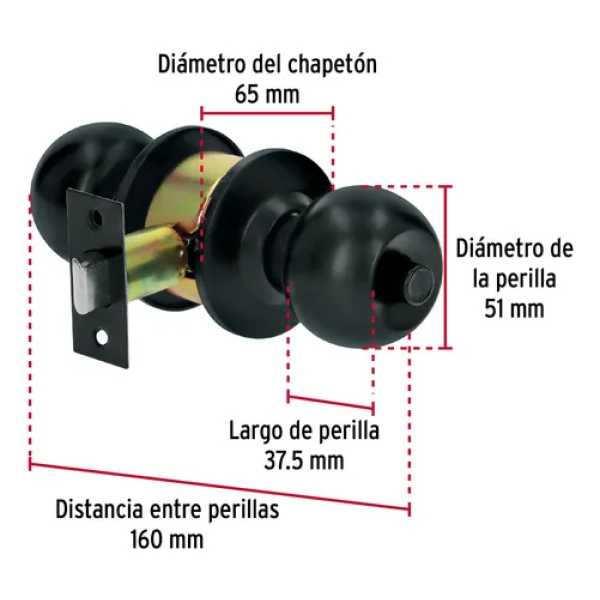 Cerradura Pomo Negro Mate Sistema Llavin Boton Ciego Montans - Imagen 3