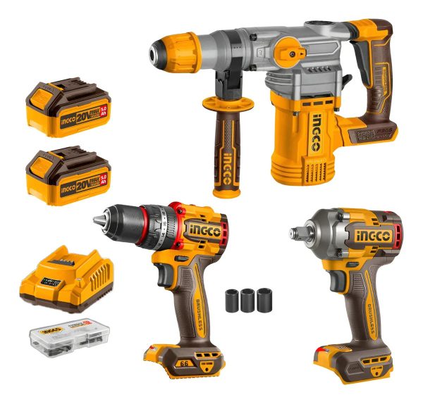 Kit Rotomartillo + Llave De Impacto + Taladro 20v Ingco - Imagen 3