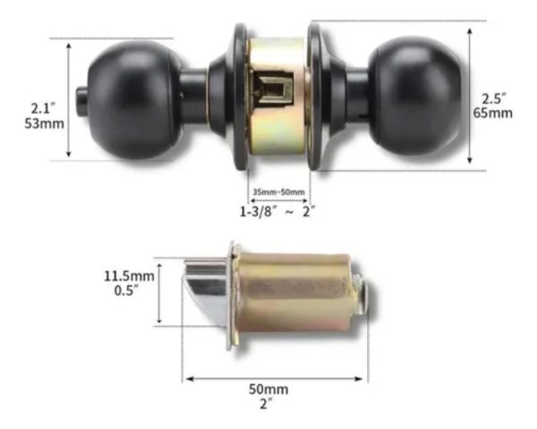 Cerradura De Pomo En Acero Laqueado Negro Con Llave - Imagen 3