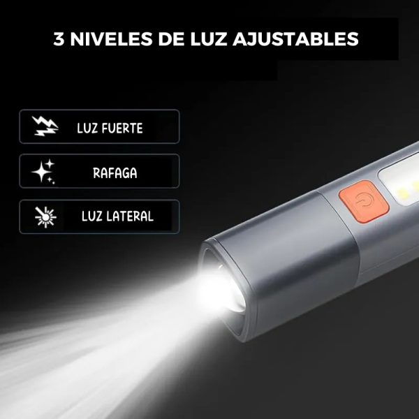 Linterna Led Recargable Usb Luz 3 Niveles Zoom Telescopico - Imagen 6