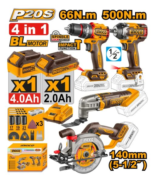 Kit Combo Ingco Taladro + Llave Impacto + Sierra +accesorios - Imagen 3