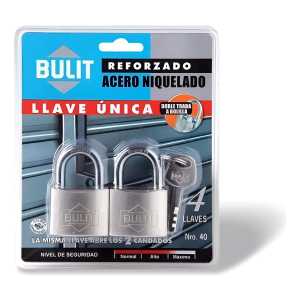 Pack 2 Candados Bulit 40 Mm Igual Llave Acero Niquelado