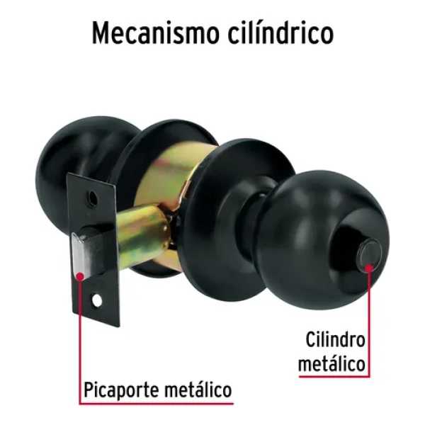 Cerradura Pomo Negro Mate Sistema Llavin Boton Ciego Montans - Imagen 4