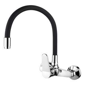 Monocomando Cocina Pared Wares 20cm Con Pico Negro Flexible
