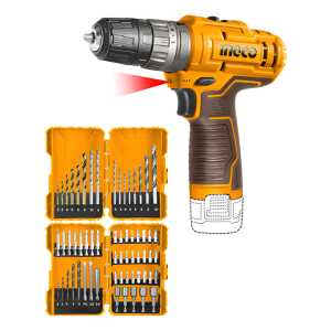 Kit Atornillador A Bateria 12v Percutor 20nm + Mechas Ingco