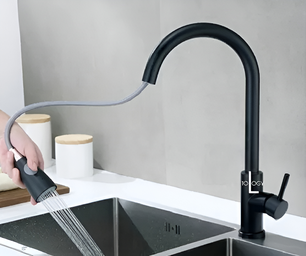 Monocomando Cocina Negro Mesada Rimontti Extraíble