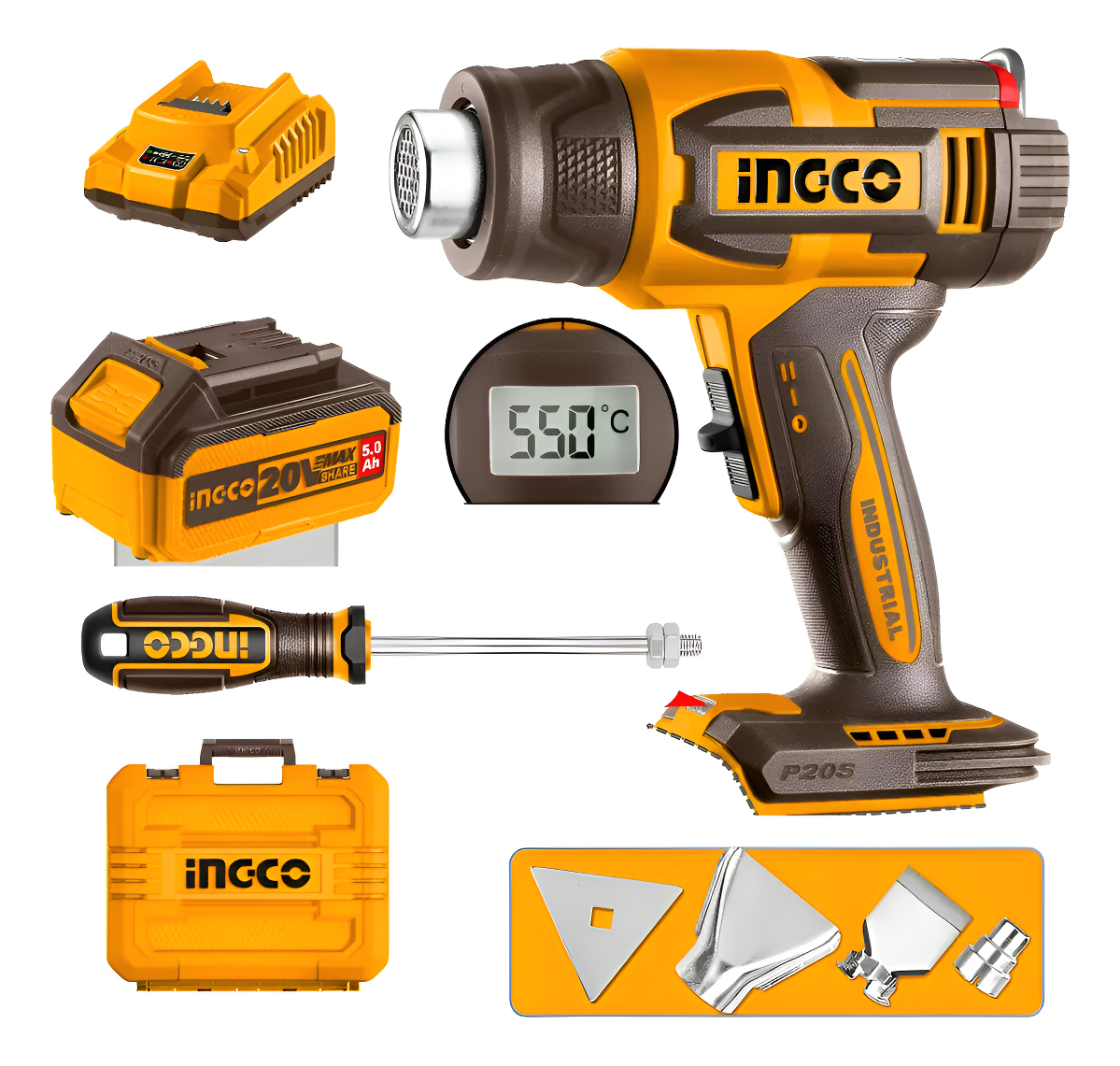 Pistola De Calor 20v Con Bateria Cargador Valija Accesorios