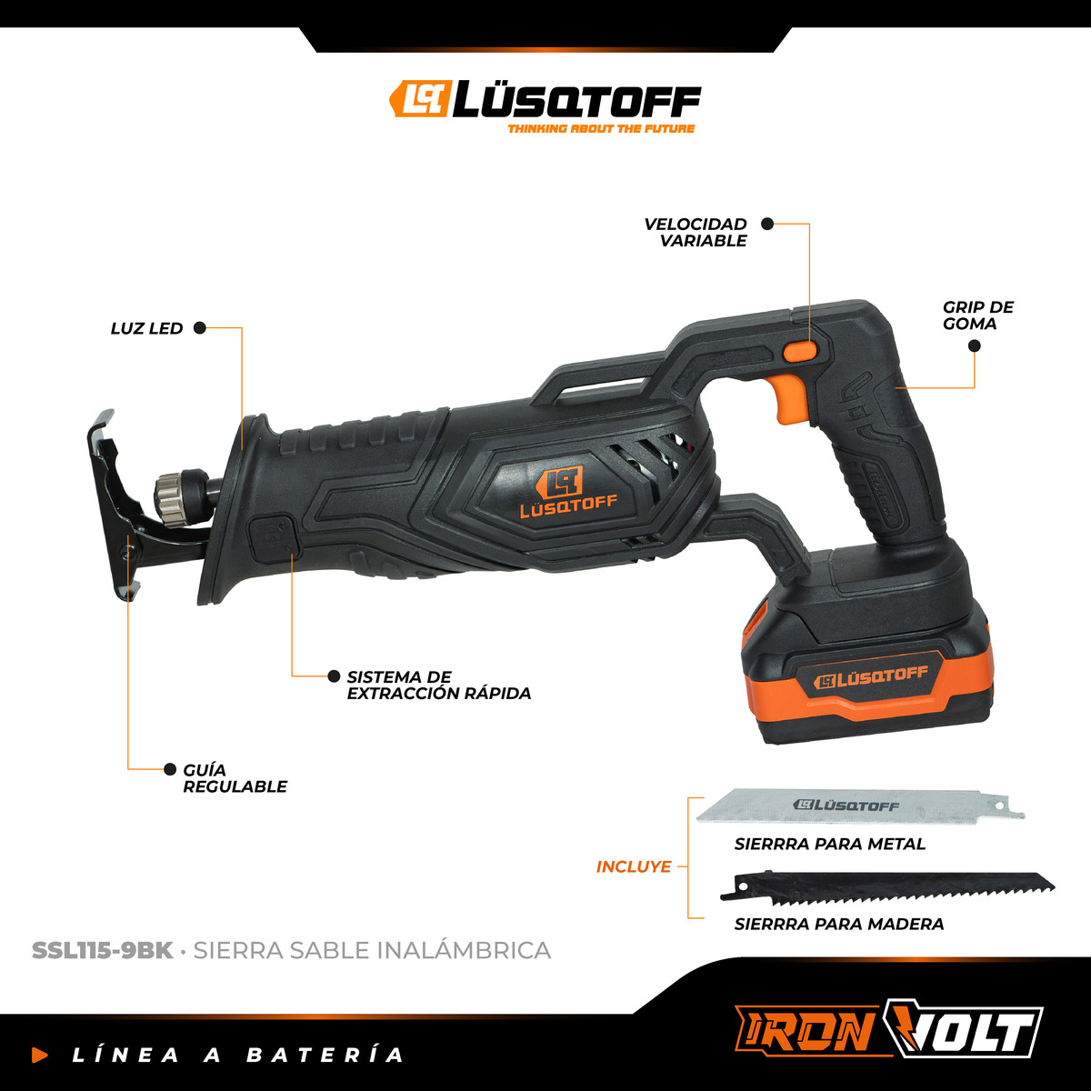 Sierra Sable Inalambrica A Bateria Profesional 4 Ah Ssl115-9bk Lusqtoff - Imagen 6