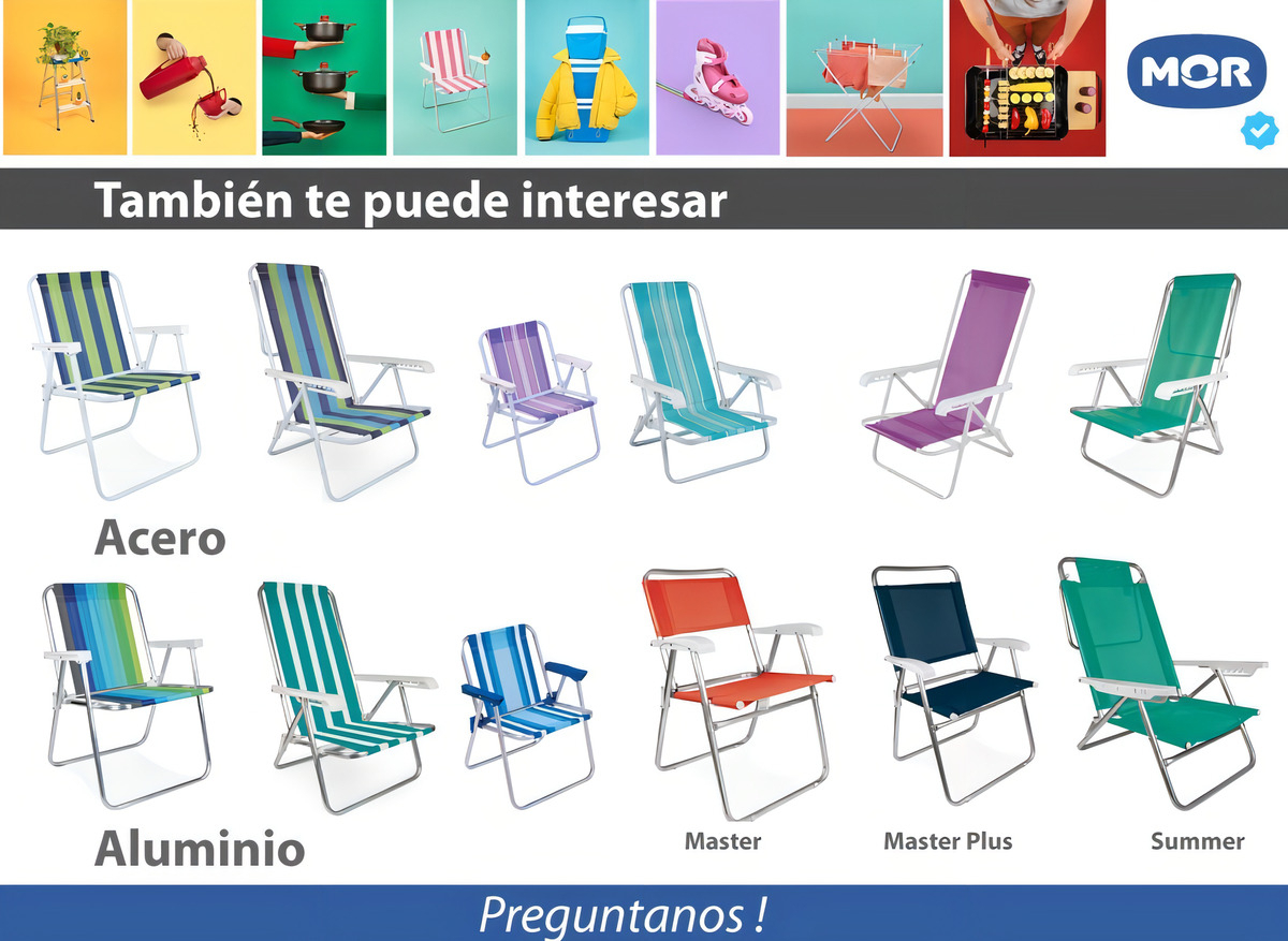 Reposera Silla Plegable Mor 8 Posiciones Azul Resistente - Imagen 5