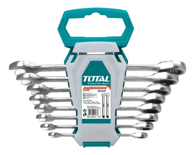 Juego De 8 Llaves Total Combinadas, Fijas Y Estrellas Con Crique, 8-19mm - Tht102rk086 Plateado