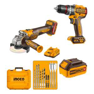 Kit A Bateria Ingco Taladro Atornillador Con Percutor + Amoladora P20s 20v Cosli241298