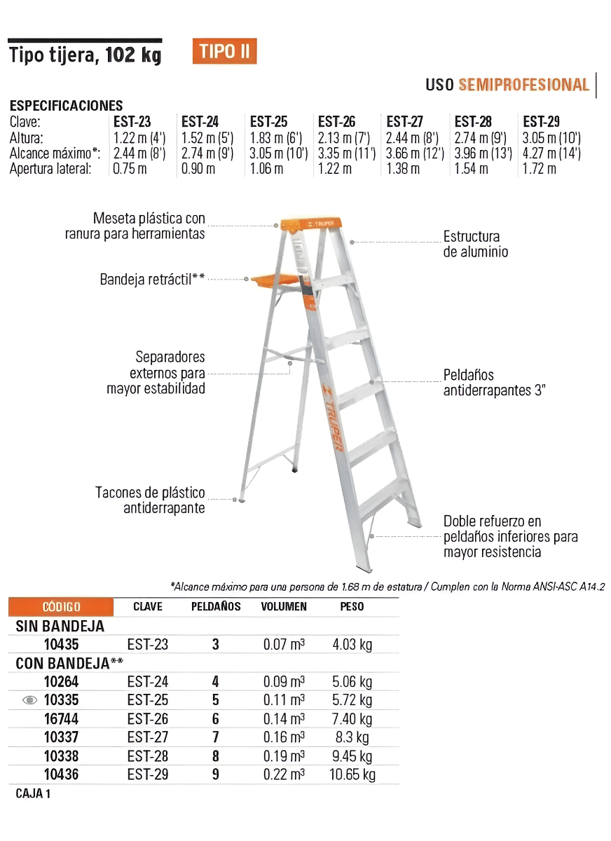 Escalera Aluminio Truper 6 Escalones Tijera 2.13mt 175 Kg Color Plateado - Imagen 2