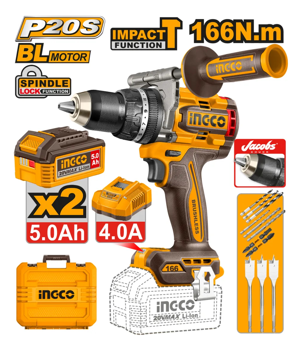 Taladro Ator Percutor 166nm + Acc + Valija Ingco Cidli201668 - Imagen 2