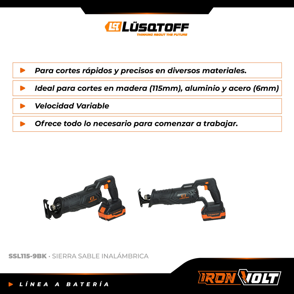 Sierra Sable Inalambrica A Bateria Profesional 4 Ah Ssl115-9bk Lusqtoff - Imagen 10