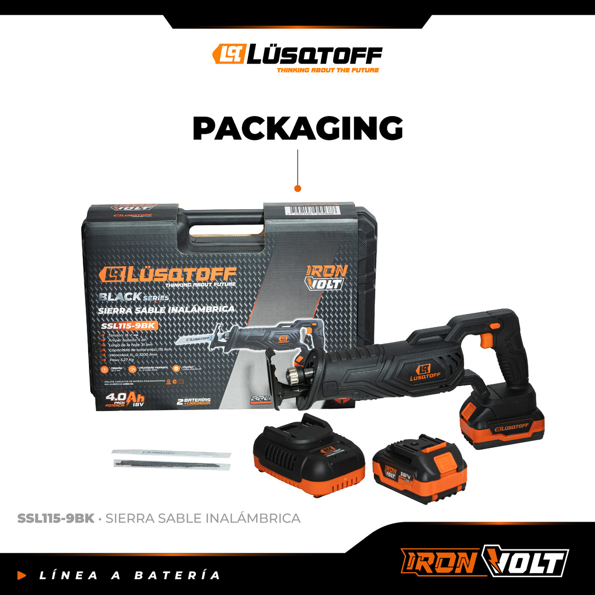 Sierra Sable Inalambrica A Bateria Profesional 4 Ah Ssl115-9bk Lusqtoff - Imagen 8